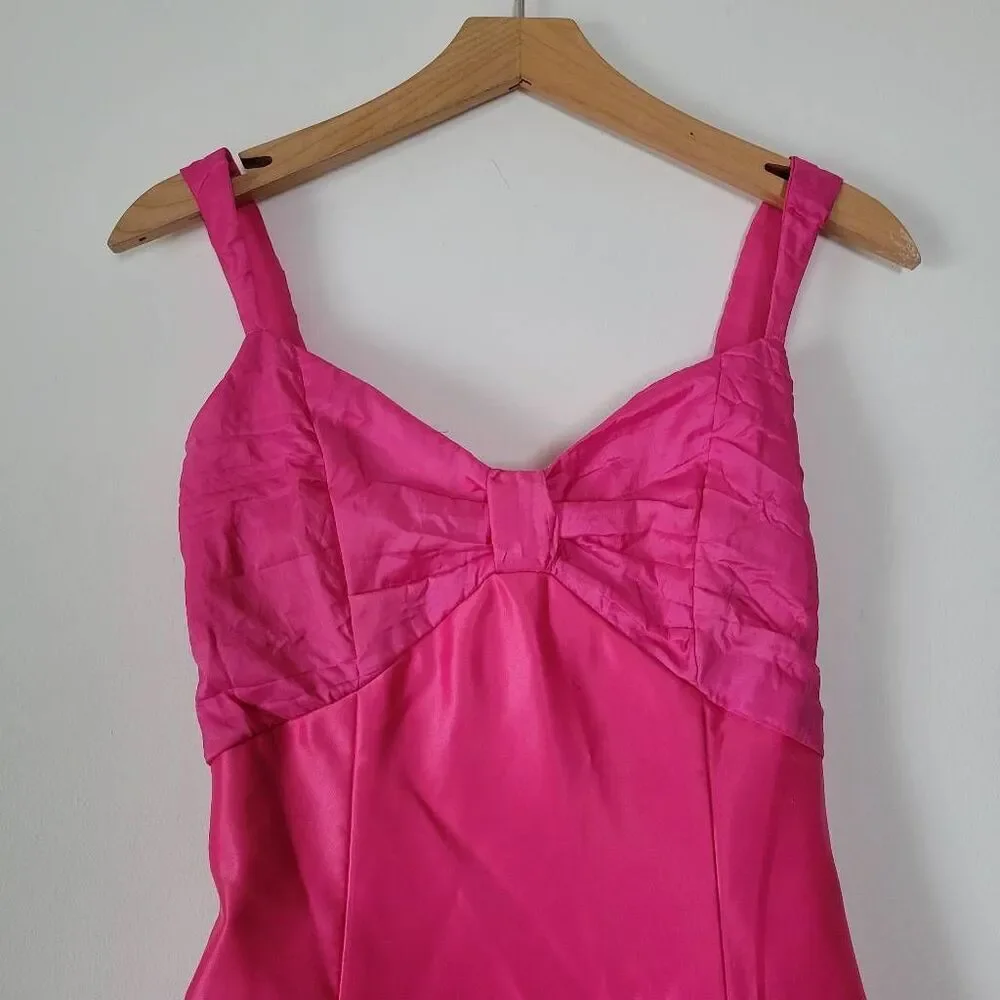 Gunne Sax Jessica McClintock Pink Y2K Taffeta Dress Juniors 7 Bow A Line Prom